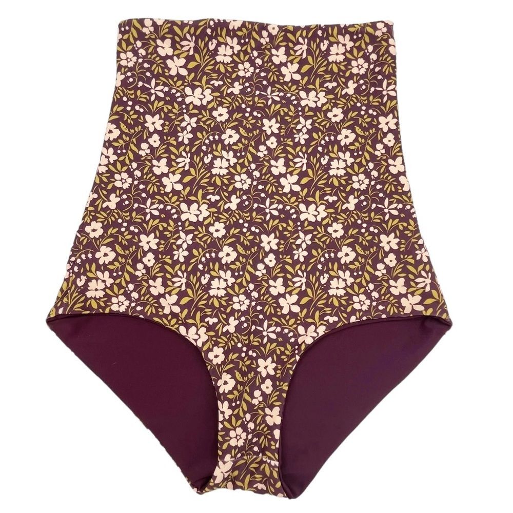 NWT June Loop Ultra High Waist Swim Bottoms Reversible Floral Print Size XS NEW